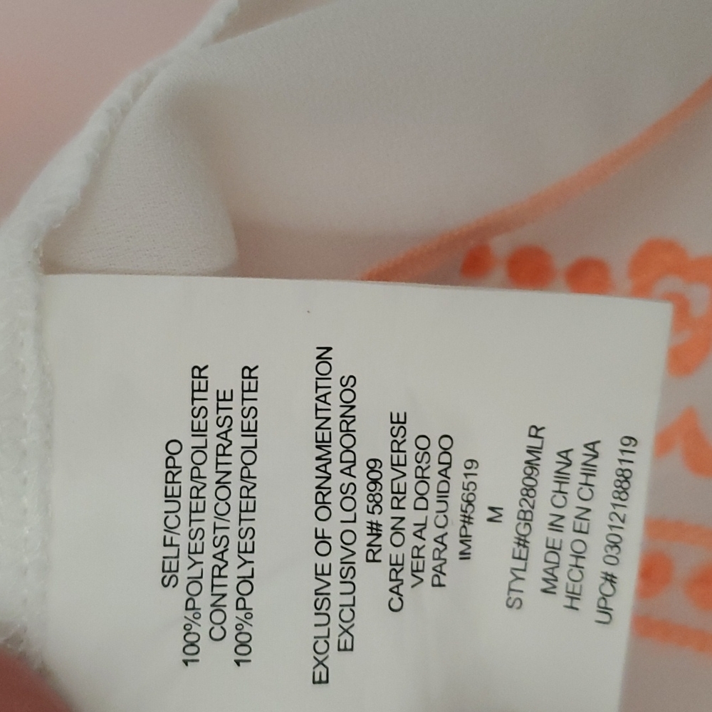 GB Embroidered sleeveless top, unique coral/orange design, Size M - Picture 8 of 9